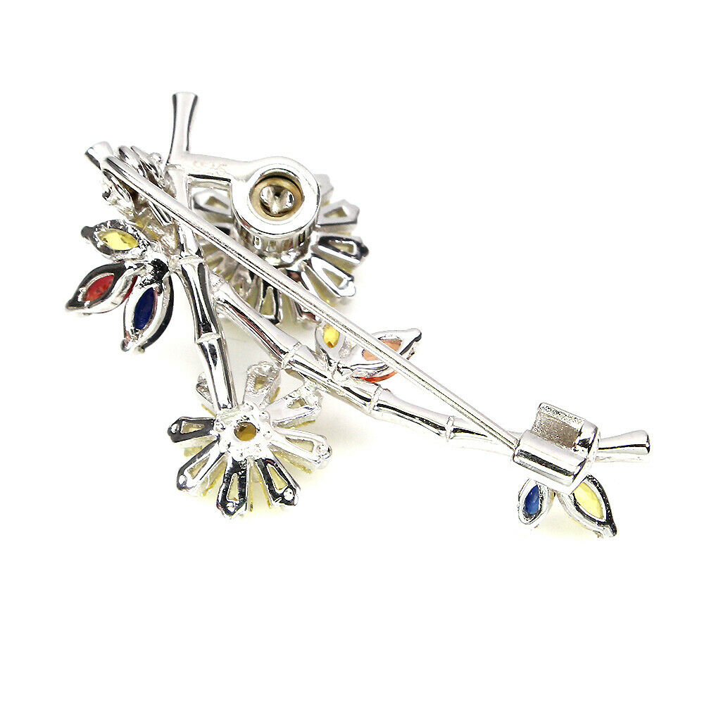 A 925 silver floral brooch with a revolving flower, set with marquise and round cut sapphires and - Image 2 of 2