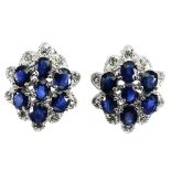 A pair of 925 silver sapphire set cluster earrings, L. 2.3cm.