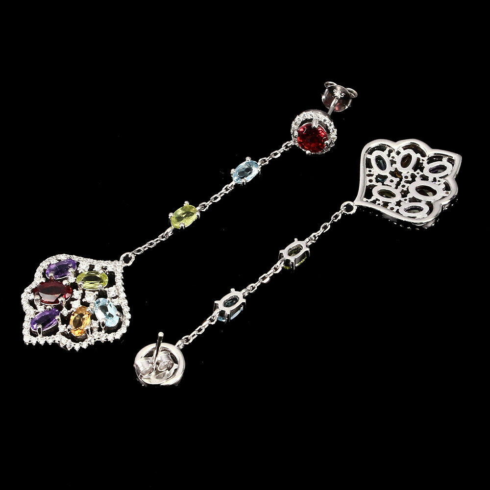 A pair of 925 silver drop earrings set with amethyst, peridot, citrine and blue topaz, L. 6.5cm. - Image 2 of 2