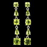 A pair of 925 silver drop earrings set with pear and cushion cut peridots, L. 4.5cm.