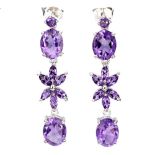 A pair of 925 silver drop earrings set with marquise and oval cut amethysts, L. 4cm.