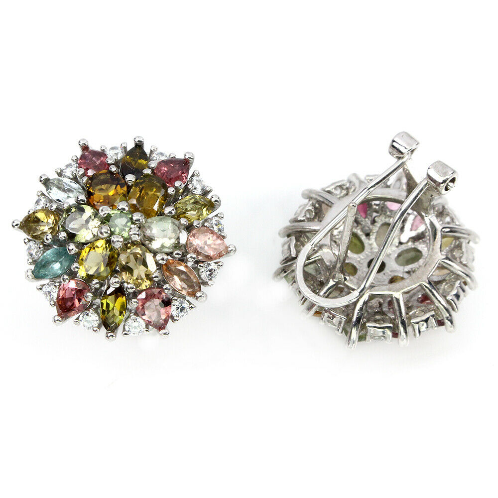 A pair of 925 silver mixed tourmaline set earrings, Dia. 2.3cm. - Image 2 of 2