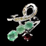 A 925 silver ring set with emeralds, garnet and yellow sapphires, (Q).