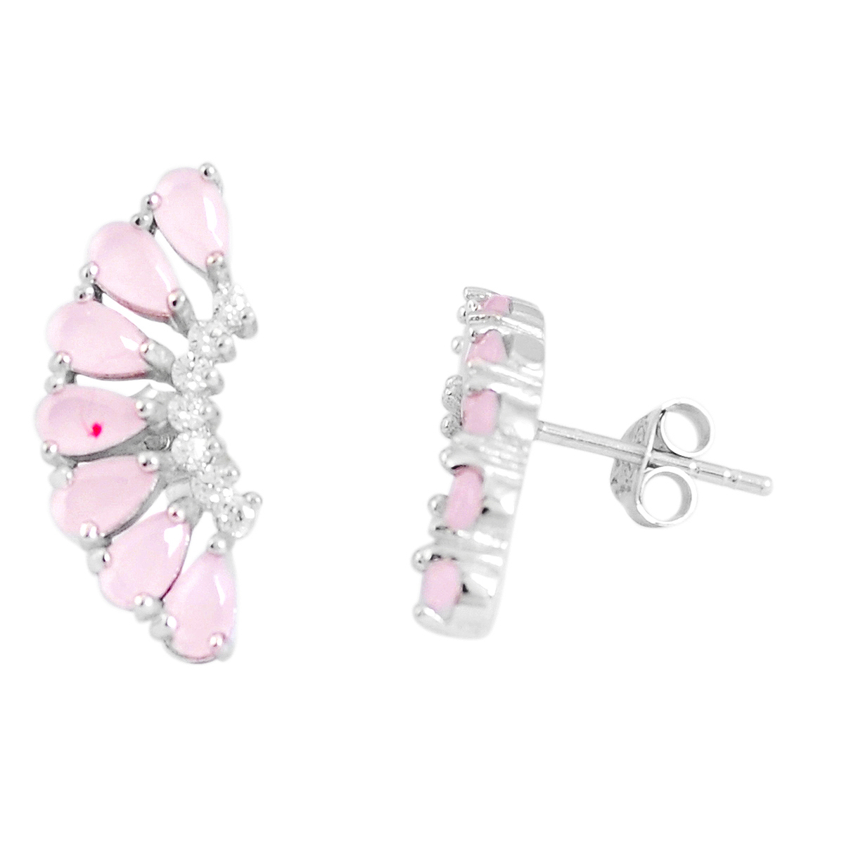 A pair of 925 silver stud earrings set with pink chalcedony, L. 2.4cm. - Image 2 of 2