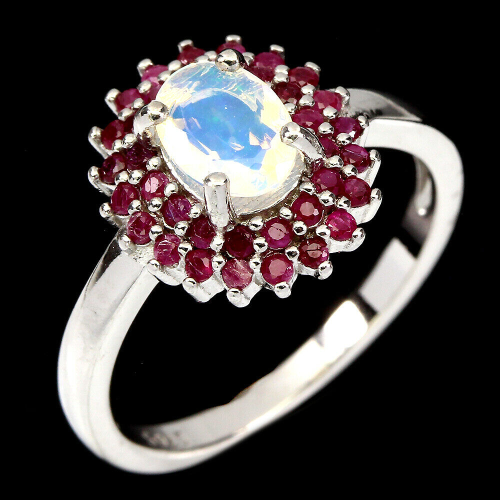 A 925 silver opal and ruby set cluster ring, (N.5). - Image 2 of 2