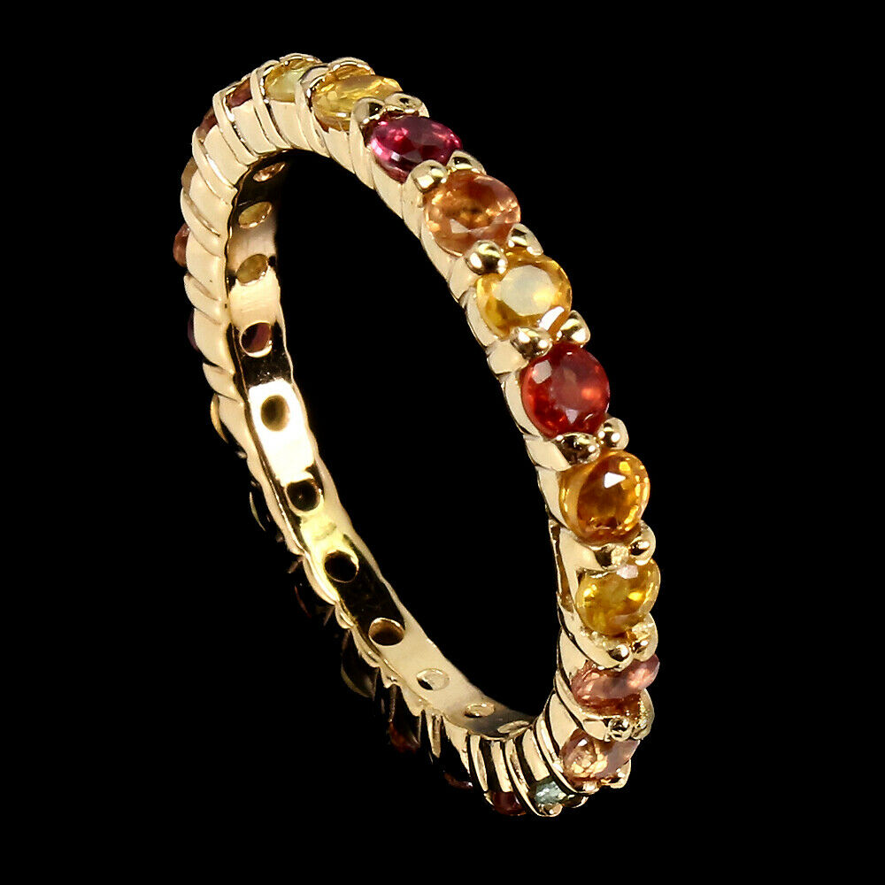 A 925 silver gilt ring set with fancy coloured sapphires, (O).