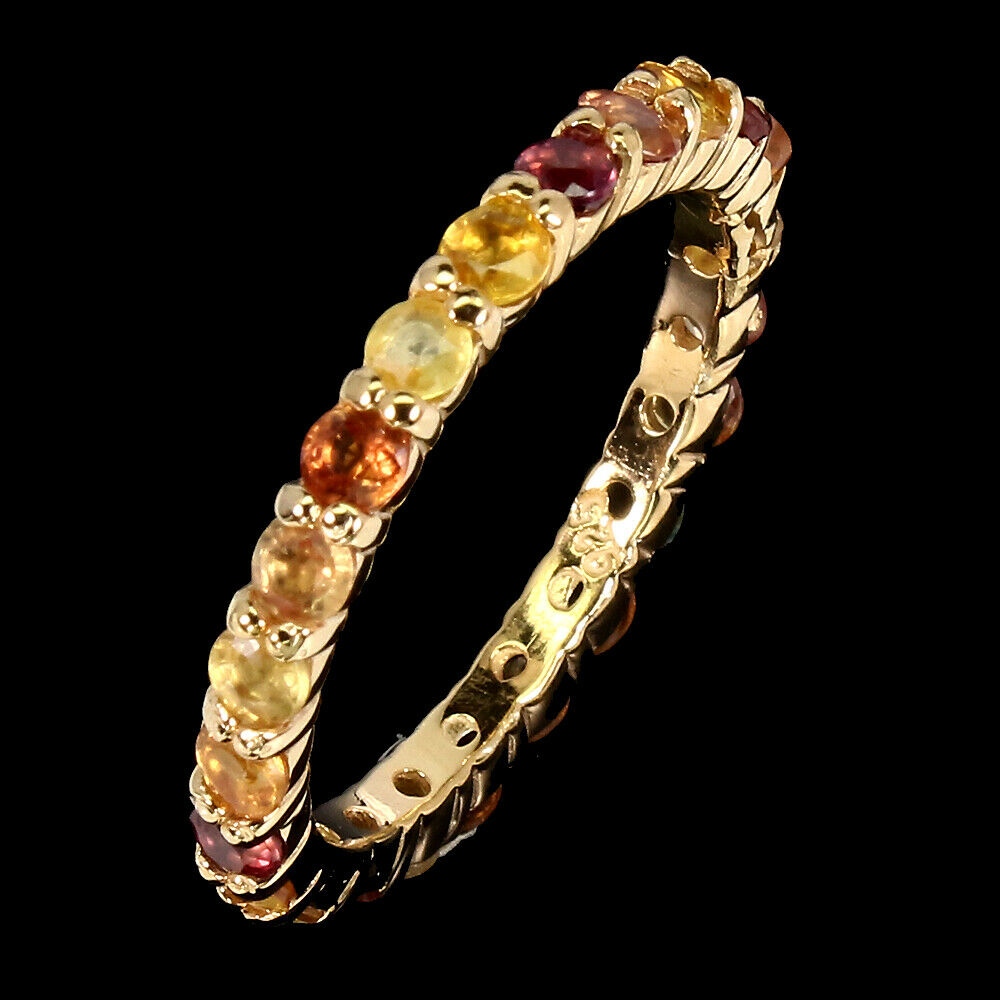 A 925 silver gilt ring set with fancy coloured sapphires, (O). - Image 2 of 2