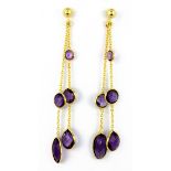 A pair of 925 silver gilt drop earrings set with faceted cut amethyst, L. 7.5cm.