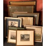 A quantity of framed engravings and paintings, largest 45 x 55cm.