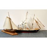 A handmade wooden boat, L. 77cm, together with a Art Deco yacht table lamp.