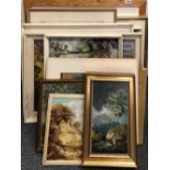 A quantity of framed oils and watercolours, largest 77 x 68cm.