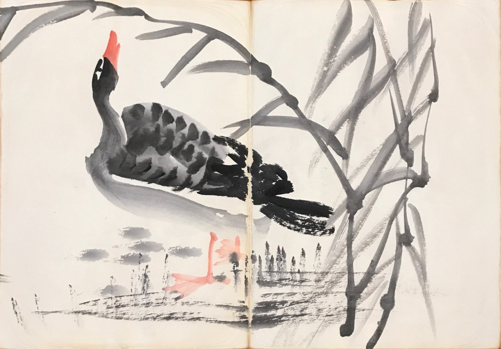 A Chinese silk covered folding book of paintings of water birds, 25 x 35 x 2cm. - Image 5 of 6