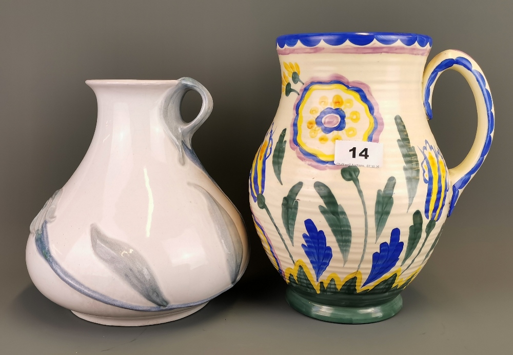 A large hand painted Crown Ducal vase, an Art Nouveau planter and a German glazed pottery vase, - Image 2 of 3