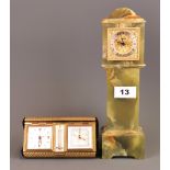A mid 20th Century Swiza onyx miniature longcase clock with mechanical movement, H. 27cm. Together