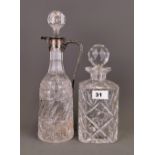 An Edwardian cut crystal and silverplate claret jug together with a cut crystal decanter, claret jug