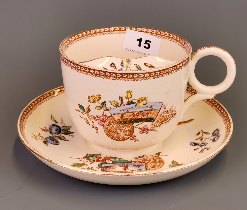 A giant sized 19th Century moustache cup and saucer, cup Dia. 12cm.