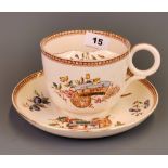 A giant sized 19th Century moustache cup and saucer, cup Dia. 12cm.