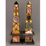 A pair of superb large Pietra dura inlaid marble obelisks, H. 55cm.