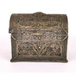 A 19th Century filigree white metal (tested silver) casket, 11 x 7.5 x 9cm.