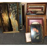 A large quantity of framed tapestries and tapestry fire screens, largest 55 x 74cm.