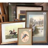 A group of mixed framed watercolours, pastels and prints, largest 45 x 54cm.