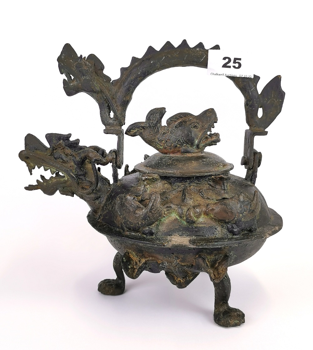 A 19th/ early 20th Century oriental bronze dragon kettle, H. 22cm.