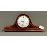 A Knight and Gibbins inlaid mantle clock, understood to be in working order. H. 14cms