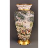 A large 19thC German hand painted and gilt porcelain vase. H. 44cms (small repair to rim)