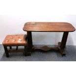 A Victorian mahogany double pedestal side table, 90 x 40 x 59cm, and foot stool.