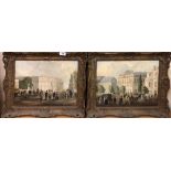 A pair of gilt framed oils on canvas of 19th Century street scenes, signed R. Weymann, frame 51 x