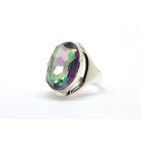 A 925 silver ring set with a large mystic topaz, (O).