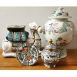 A group of mixed Chinese porcelain items, jar H. 43cm, (jar and lid A/F).