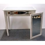 A contemporary mirror topped painted dressing table with matching wall mounted mirror, 80 x 40 x