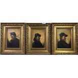 Three 19th Century gilt framed oils on board of characters smoking pipes, two signed WJ Thomson,
