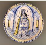 An early 20th Century copy of a 17th Century Delftware charger depicting King Charles II, Dia.