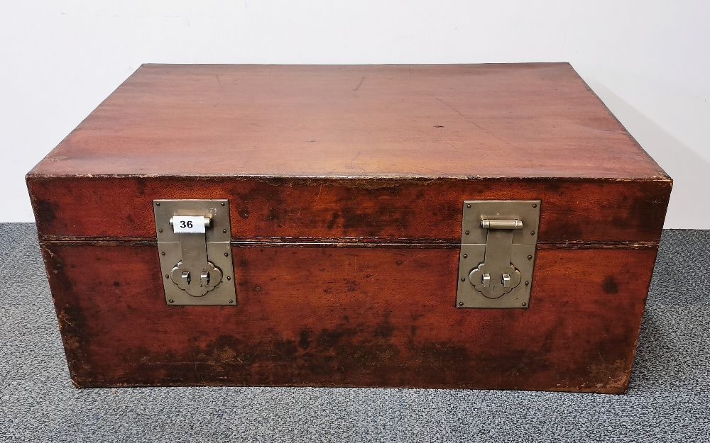 A Chinese pig skin covered trunk, 78 x 52 x 33cm.