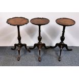 Three early 20th Century mahogany wine tables, Dia. 25cm, (one A/F to foot).