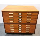 A 1960's teak architects plan chest, 94 x 66 x 79cm.