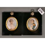 A pair of fine hand painted portrait miniatures of Napoleon and Josephine, one signed Castelli,