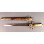 A 19th Century antler handled short sword engraved for 1890, L. 48cm.