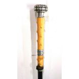 An antique hallmarked silver and ivory handled walking stick, L. 85cm.