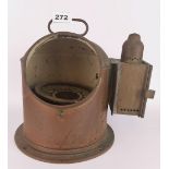 An early copper ships binnacle compass with oil lamp fittings to the side, H. 26cm.