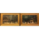 A pair of large 19th Century gilt framed lithographs of American winter scenes, frame 65 x 95cm.