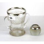 A hallmarked silver rimmed cut glass celery vase and a silver rimmed match holder.