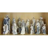 A collection of Casades Spanish porcelain clown figures, Tallest 31cm.