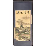 A large Chinese scroll painting of a temple or palace complex, 189 x 74cm.