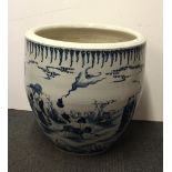 A very large Chinese hand painted porcelain planter, early to mid 20thC. D. 50cm, H 48cm.
