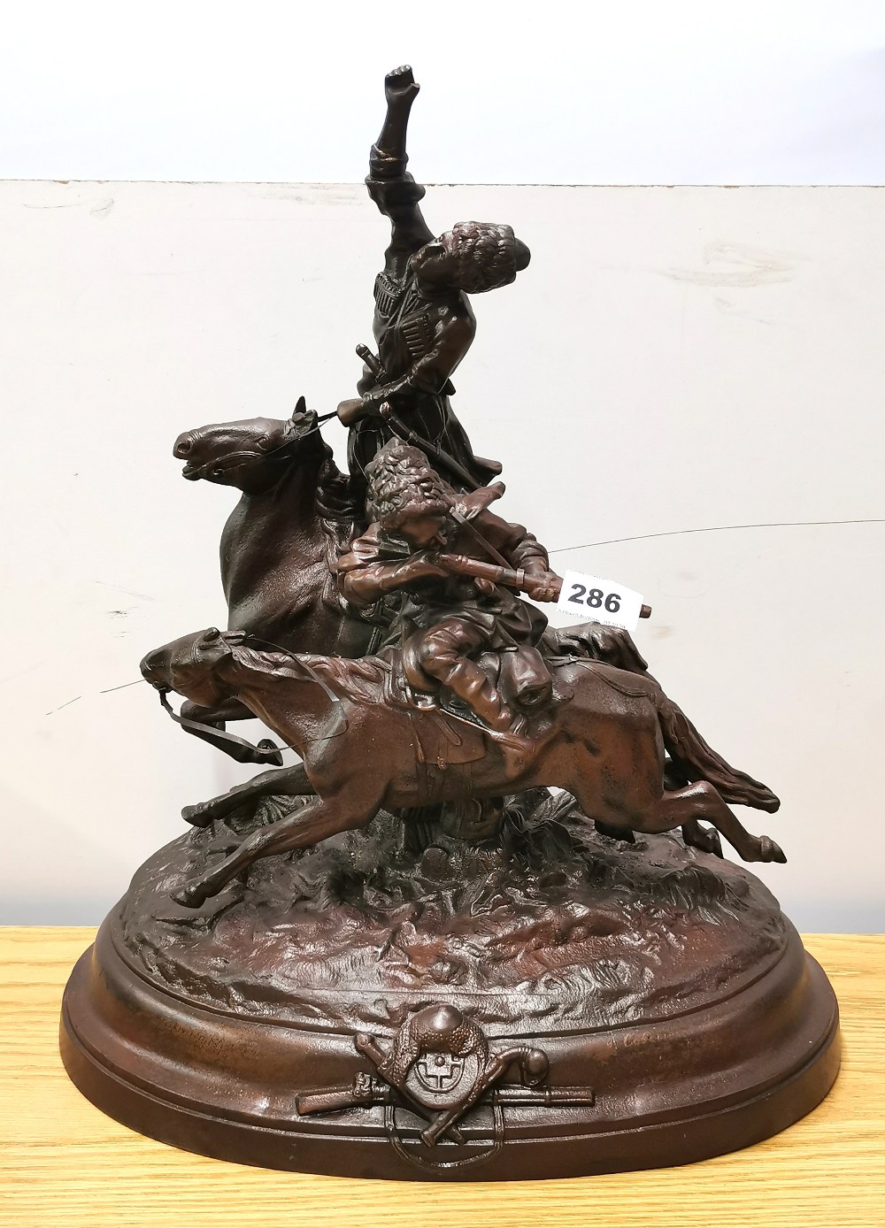 A 19th Century Russian cast iron figure of two women Revolutionaries with guns, swords and riding - Image 2 of 3