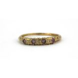 A 9ct yellow gold amethyst and diamond set ring, (Y.5).