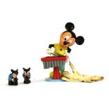 A Kohner bros. Inc children's puppet of Mickey Mouse playing a xylophone, H. 21cm, together with two